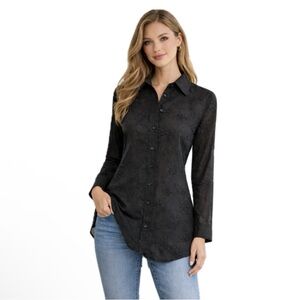Vintage Ninety Black Sheer Embroidered Tunic Blouse, Size Small